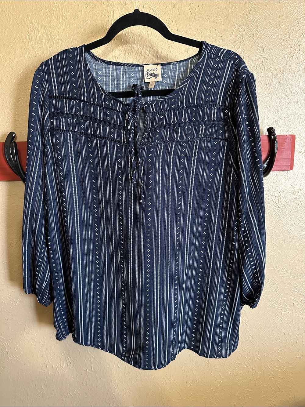 Como Vintage Navy and White Striped Peasant Blouse
